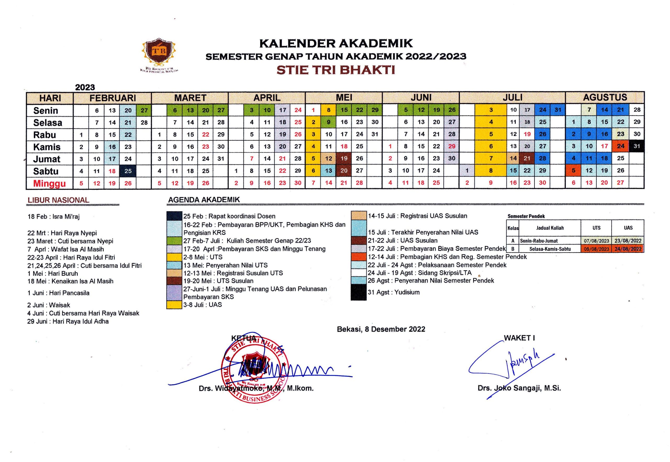 Kalender Akademik - Tri Bhakti Business School