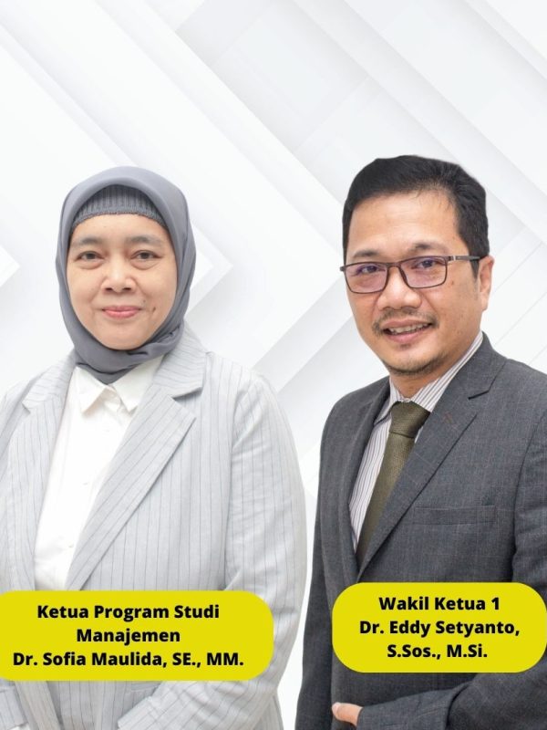 Wakil Ketua 1 yang kini di jabat oleh Dr. Eddy Setyanto, S.Sos., M.Si. Kepala LPPM (Lembaga Penelitian dan Pengabdian Masyarakat) yang kini di jabat oleh Dr. Yohanes Ferry Cahaya, SE., MM., CAP. Kepala LPMI (Lembaga Penjaminan Mutu Internal) yang kini di jabat oleh Dr. Yusuf Faisal, SE., M.Ak., M.EI. Ketua Program Studi Manajemen yang kini di jabat oleh Dr. Sofia Maulida, SE., MM.