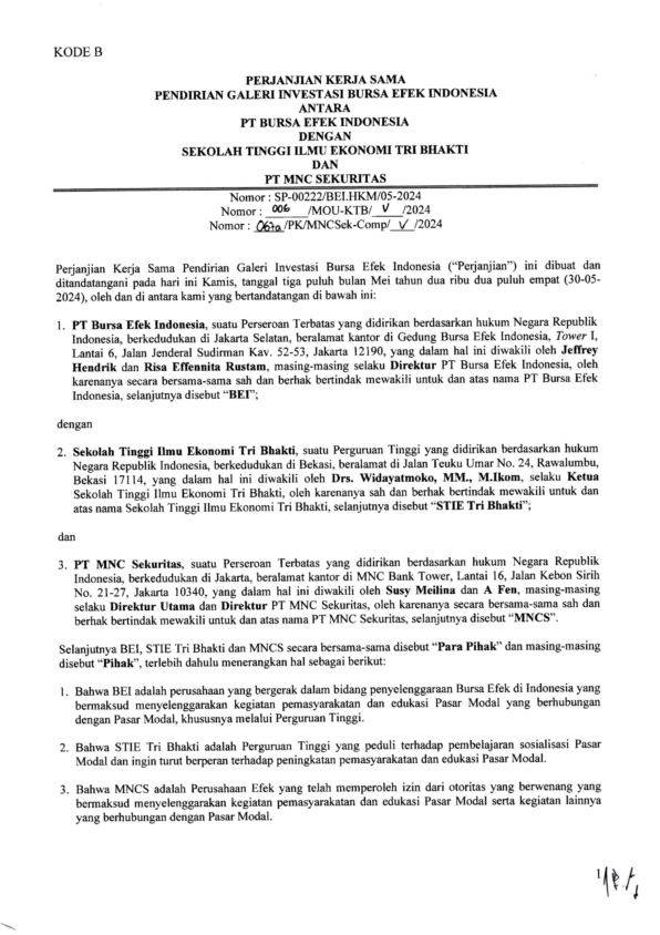 Tri Bhakti Business School Bekerjasama Dengan Bursa Efek Indonesia