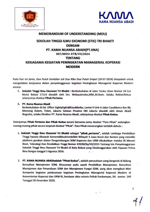 Tri Bhakti Business School Bekerjasama dengan PT Kama Nuansa Abadi
