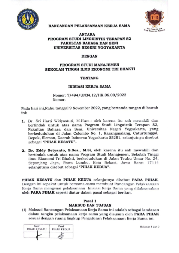 Tri Bhakti Business School Bekerjasama Dengan Universitas Negeri Yogyakarta