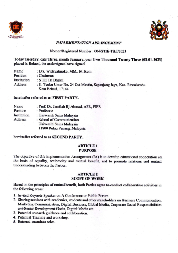 Tri Bhakti Business School Bekerjasama Dengan Universiti Sain Malaysia