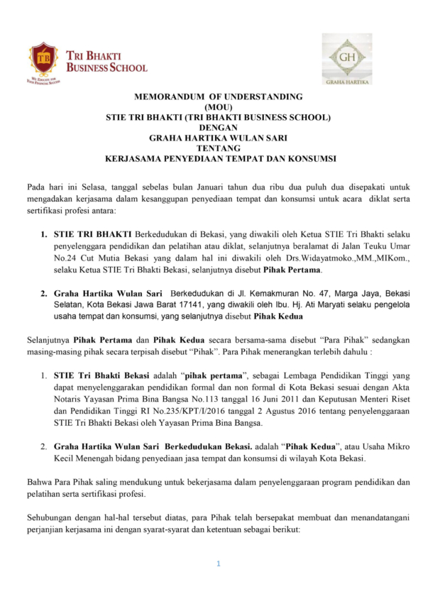 Tri Bhakti Business School Bekerjasama Dengan Graha Hartika Wulan Sari