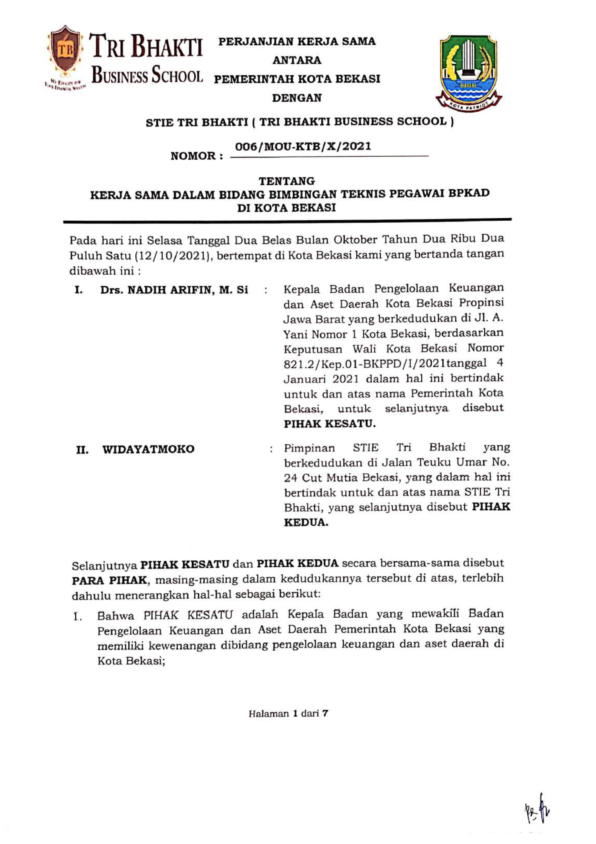 Tri Bhakti Business School Bekerjasama Dengan Pemkot Bekasi